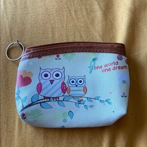 Owl Print Coin Purse with Keyring